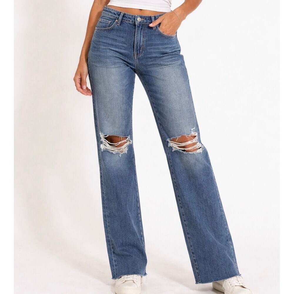 L'Agence jeans NEW straight leg raw hem distressed knee SZ 26" denim